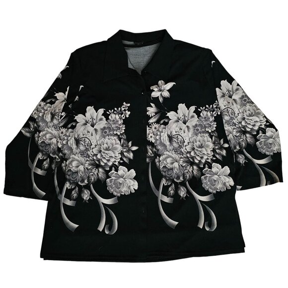 ModeLia Women's Floral Print Kimono W/ Inner Sleeveless Blouse Black Size Medium - Picture 2 of 16